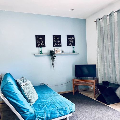 Unwind and recharge: The plush sofa, ready to transform into a comfortable bed, ensures a restful stay for all your companions