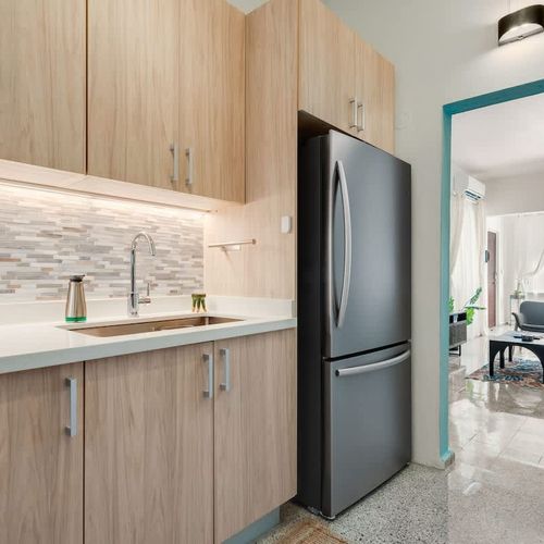 A minimalist kitchen with all the essentials to make your stay feel like home.