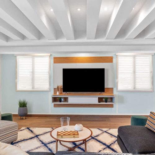 Cozy evenings await in our inviting living space, perfect for movie nights.