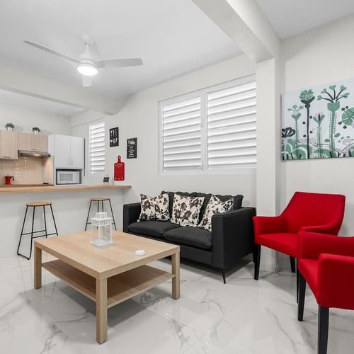 Open design. Kitchen meets living area for easy entertaining.