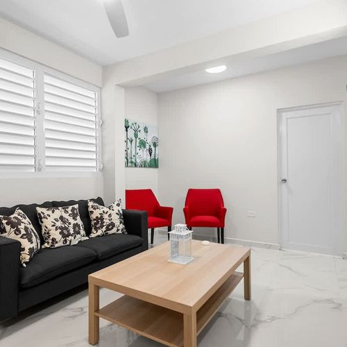 Comfortable lounge area with large TV for movie nights!