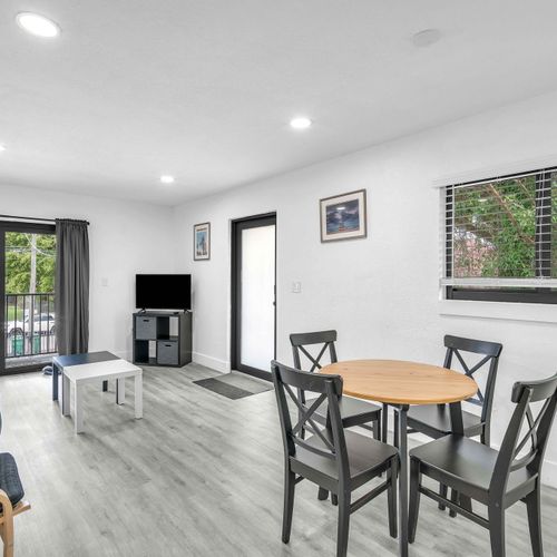 Expansive living and dining space.