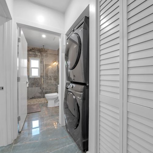 For your convenience, the unit also features a washer and dryer to cater to your laundry needs.