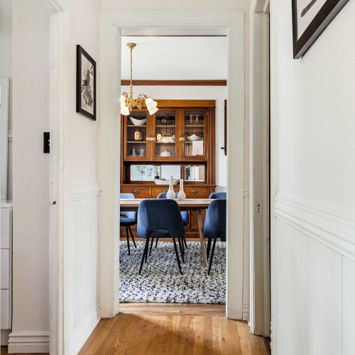 View from the kitchen looking into the dining room