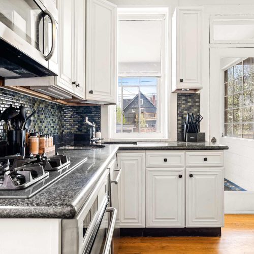 The kitchen gets a lot of natural light!