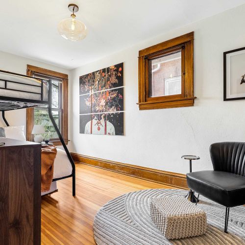 Bedroom 3 has a twin over full bunk bed, as well as a twin trundle