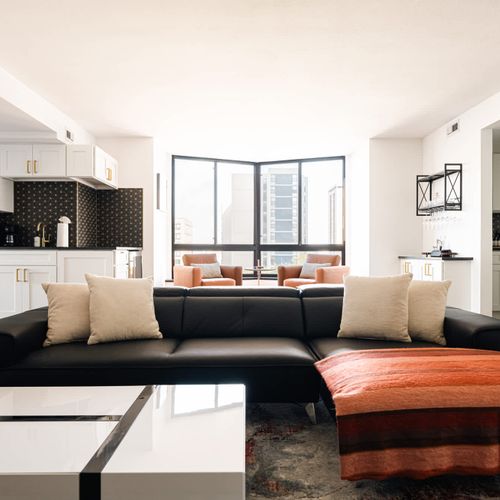 Living area and large bay window