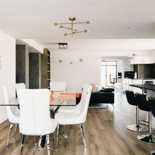 Dining area looking into living area