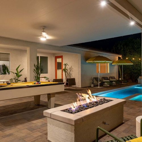 Fire pit with billiards table and patio seating