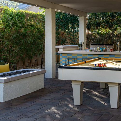 Fire-pit lounge with billiards table