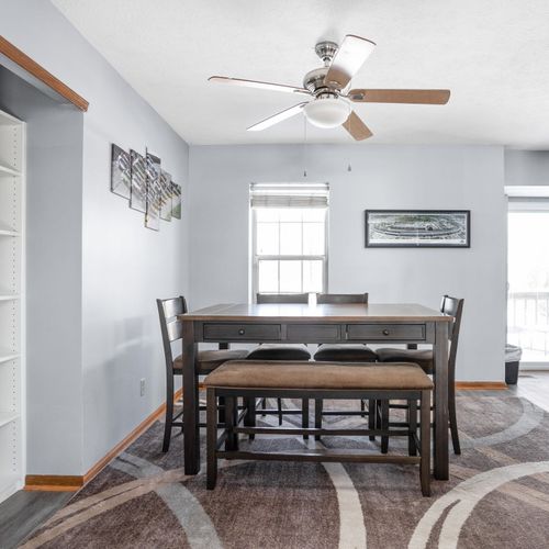 The main dining area, complete with Motor Speedway decor, and space for the family to dine!