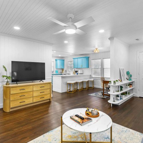 Cute and Comfortable Living Room, with a Tv with Roku streaming