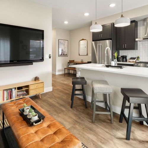 Living area and kitchen