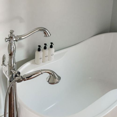 Soaking tub in bathroom on main level (no shower in this bathroom)