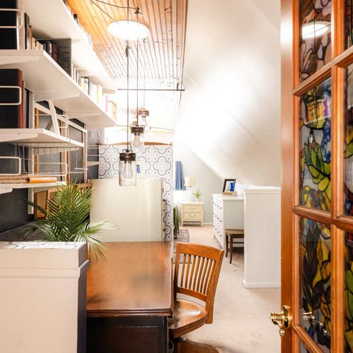 Workspace and library in bedroom 1