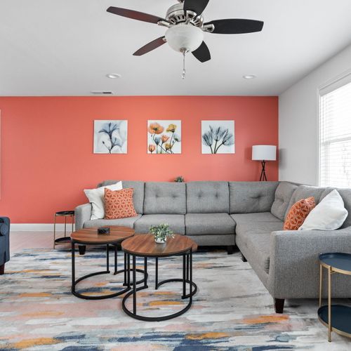 Living Room: Bright and modern, comfy and inviting! Ready for your next Indy stay!