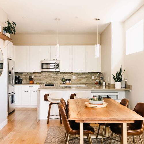 Open kitchen and dining area