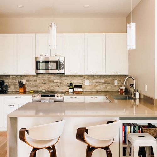 Open kitchen with island bar-style seating