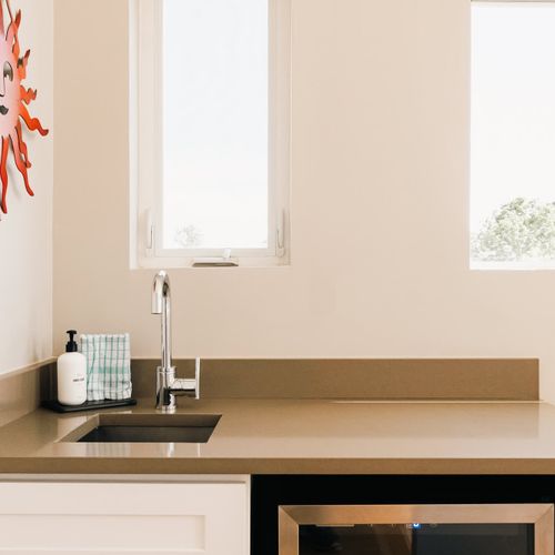 Prep sink with mini-fridge on the top level