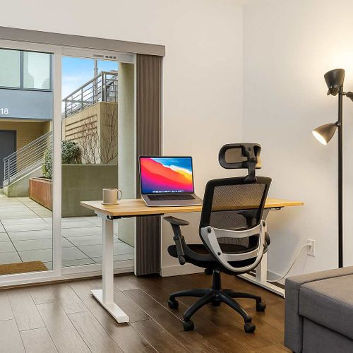 Work remotely or set up a quiet place to read. Includes desk and convertible seating.