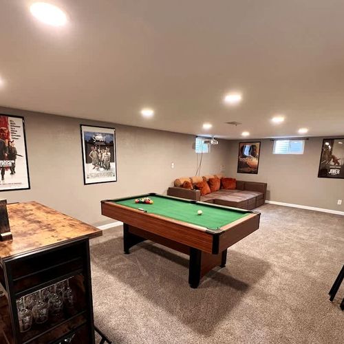 Basement living area with pool table
