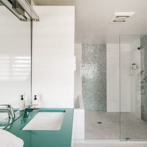 En suite bathroom has heated floors