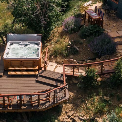 Hot tub deck with additional patio seating