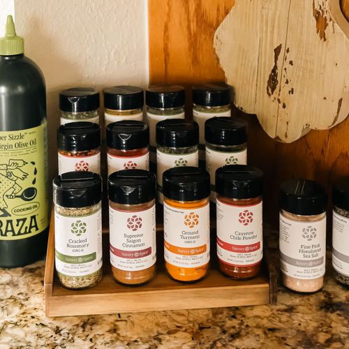 A well seasoned stay, full spice kits and all the seasonings provided by sustainably sourced and fair traded, Savory Spice.