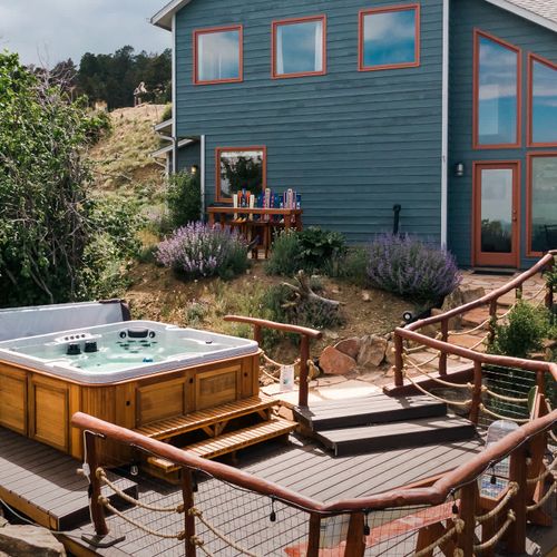 Hot tub deck with additional patio seating