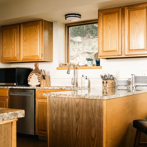 Kitchen with stainless steel appliances