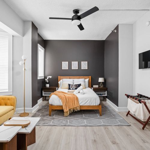 Chic style, cozy vibes — unwind on the plush couch or sink into the ultra-comfy bed after a day in the city.