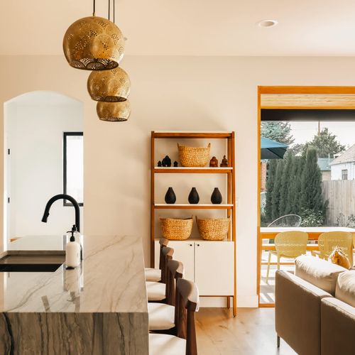 Living area and kitchen island