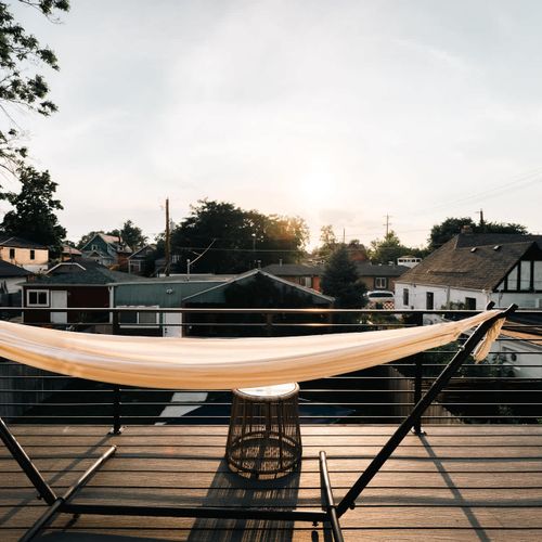 Balcony with hammock off of primary bedroom
