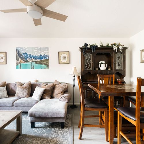 Living area seating and dining area