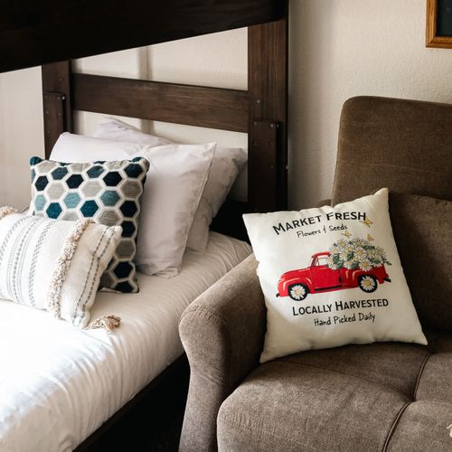 Twin over twin bunk and queen-size sleeper sofa in the bunk room