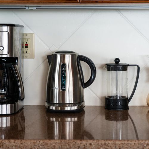 Enjoy the fully stocked kitchen.