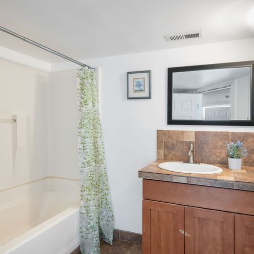 Lower Level Bathroom with modern finishes + full amenities.
