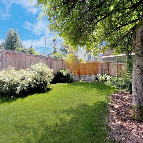 Green and private fenced yard.