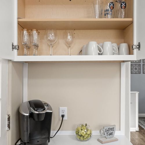Coffee mugs, wine glasses, and extra glasses!