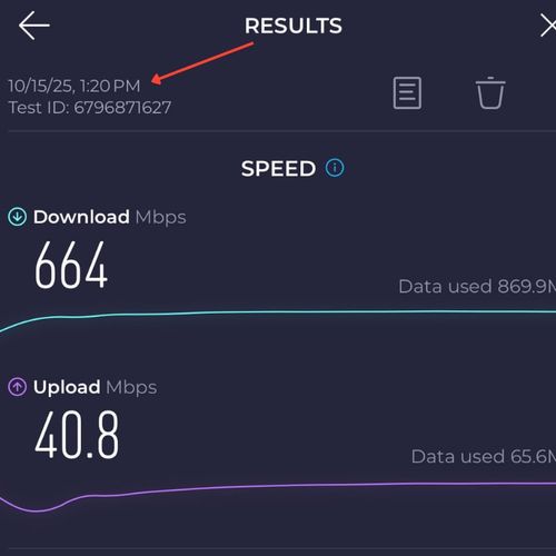 High-speed internet verified October 2025 - great for remote work & streaming.
Wifi speed test: 664 Mbps down / 40.8 Mbps up - verified October 2025