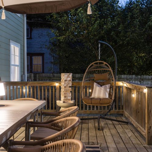 Relax in the hanging chair or gather for a late-night chat under the stars.