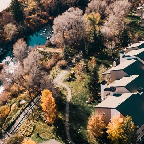 Aerial view of the complex and Eagle River