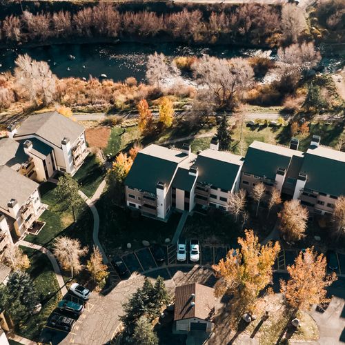 Aerial view of the complex and Eagle River