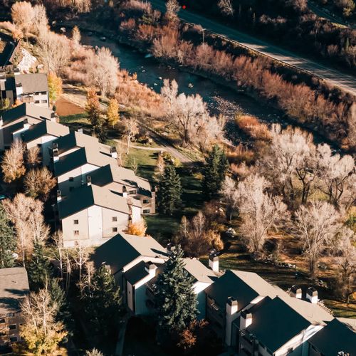 Aerial view of the complex and Eagle River
