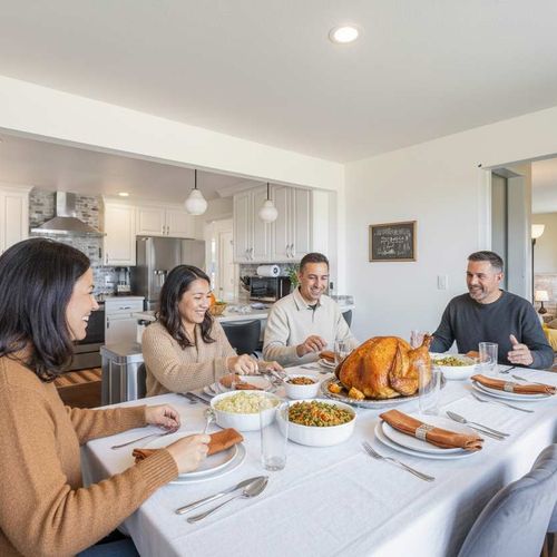 Plenty of space for your Thanksgiving gettogether.

Holiday inspiration rendering – decor shown is AI-generated to capture the spirit of the season. The property is not currently decorated for Thanksgiving.