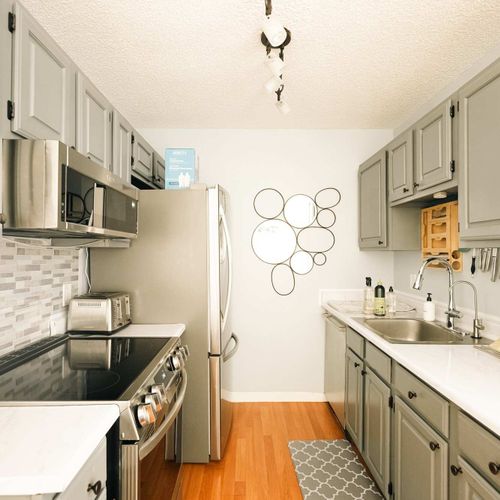 Kitchen with stainless-steel appliances