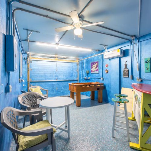 Garage Converted into a Game Room/Hangout Space
