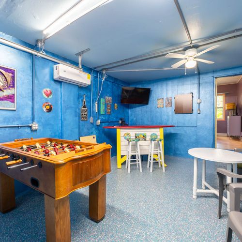 Garage Converted into a Game Room/Hangout Space