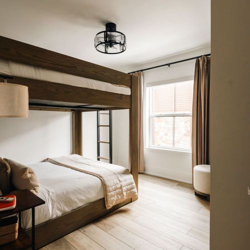 Bedroom 2 with queen over queen bunk bed