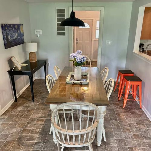 Dining area just off the kitchen and the mudroom, perfect for group meals.